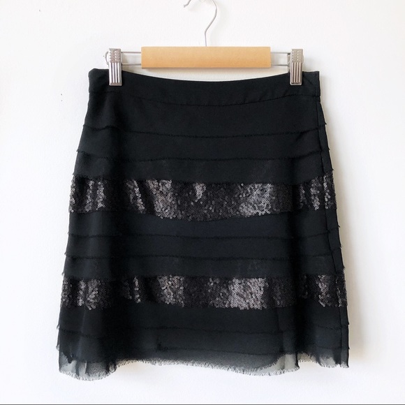BCBGeneration Sequin Tiered Layered Black Skirt 0 - Picture 8 of 8